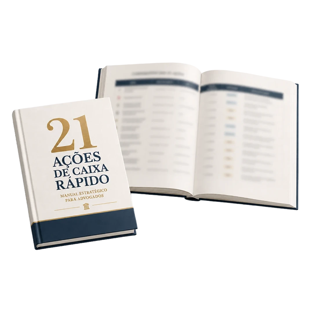 Mockup do Manual das 21 Ações de Caixa Rápido mostrando a tabela de ações